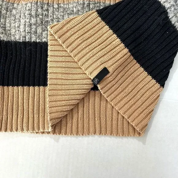 Y2K , Calvin Klein Neutral Striped Ribbed Knit Turtleneck Sweater, S, cozycore - Picture 2 of 5